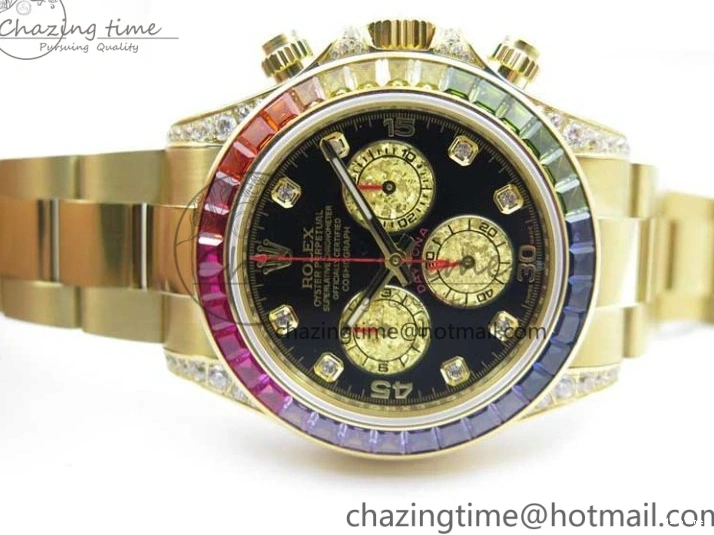 MiroTime 0306 Daytona 116589RBOW YG Rainbow Crystal BLF Best Edition Black Dial on YG Bracelet A SmoothTexture 3175